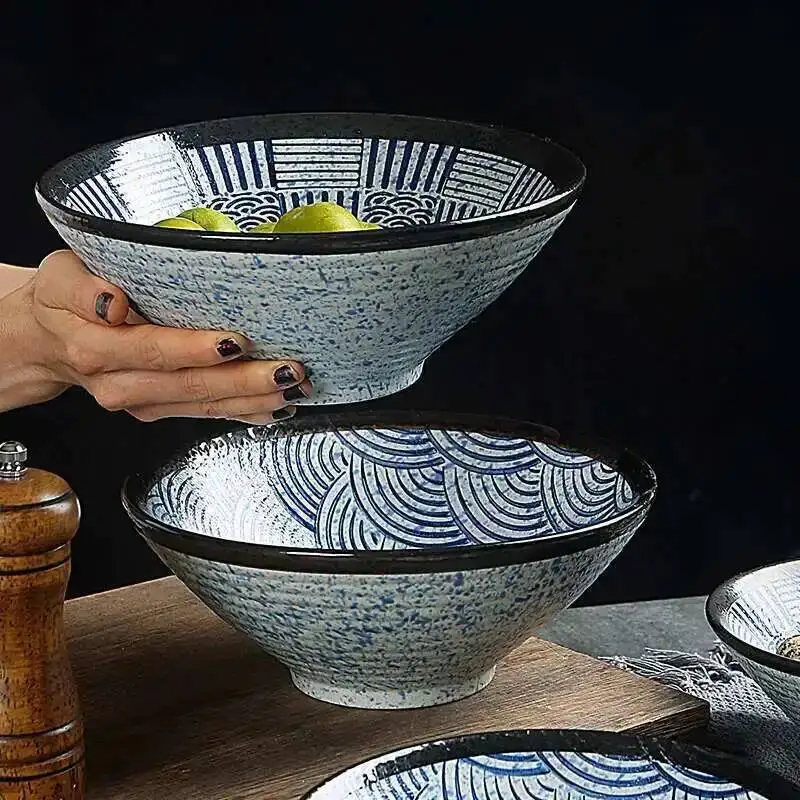 

Japanese Ripple Pattern Tableware Ceramic Noodle Rice Bowl Bamboo Hat Bowl