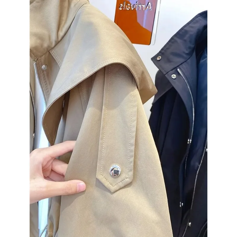 2024 Fashion Design Trend Niche Loose Casual Drawstring Waist Tooling Trench Coat Coat Spring and Autumn Short