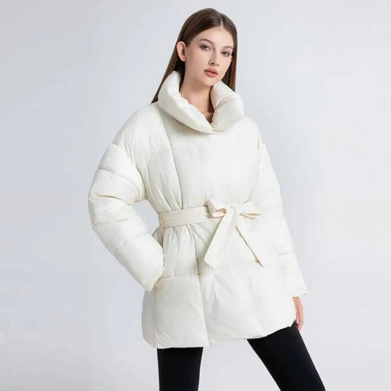 

2026 New Fashion Winter Women's Stand Collar Long Sleeve Solid Color Casual Trendy Simple Basic Quilted Coats Female Parkas Tops
