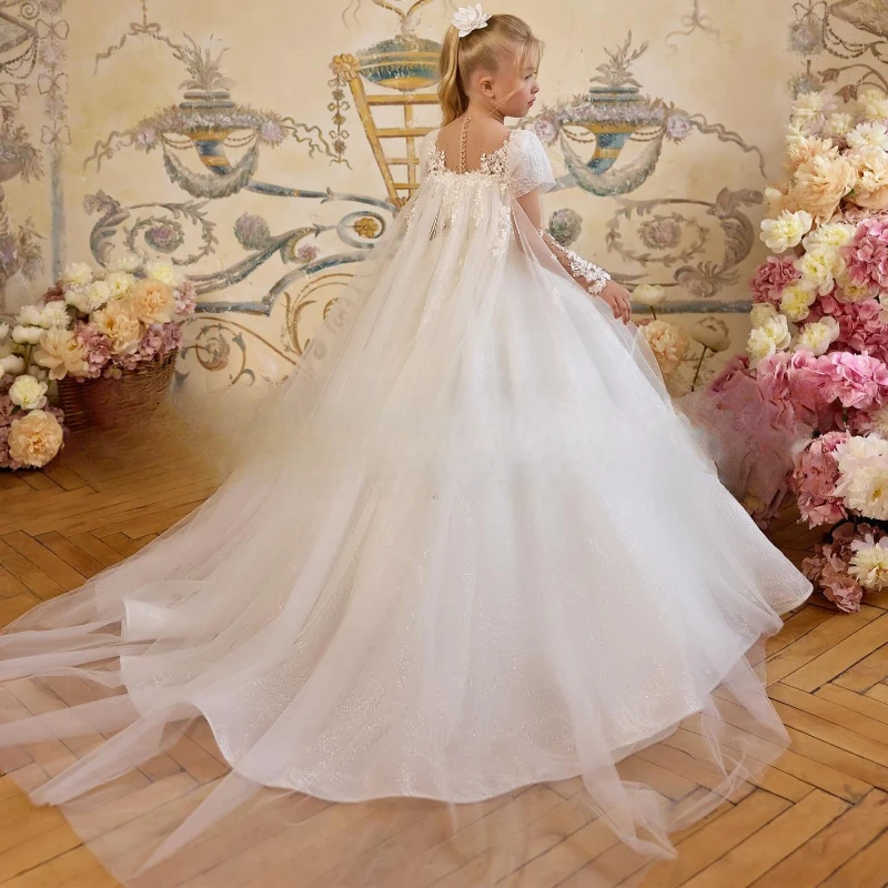 

Girls Wedding Flower Girl Dress White New Puffy Princess Pageant Children Dresses Gown for Performance Party Customized New