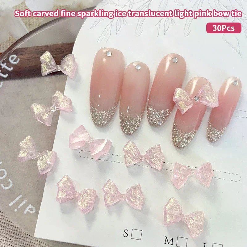 30 ชิ้นแกะสลัก Glitter Bow Nail Art Charms น่ารักเรซิ่นเล็บอุปกรณ์ตกแต่งเครื่องประดับ Diy