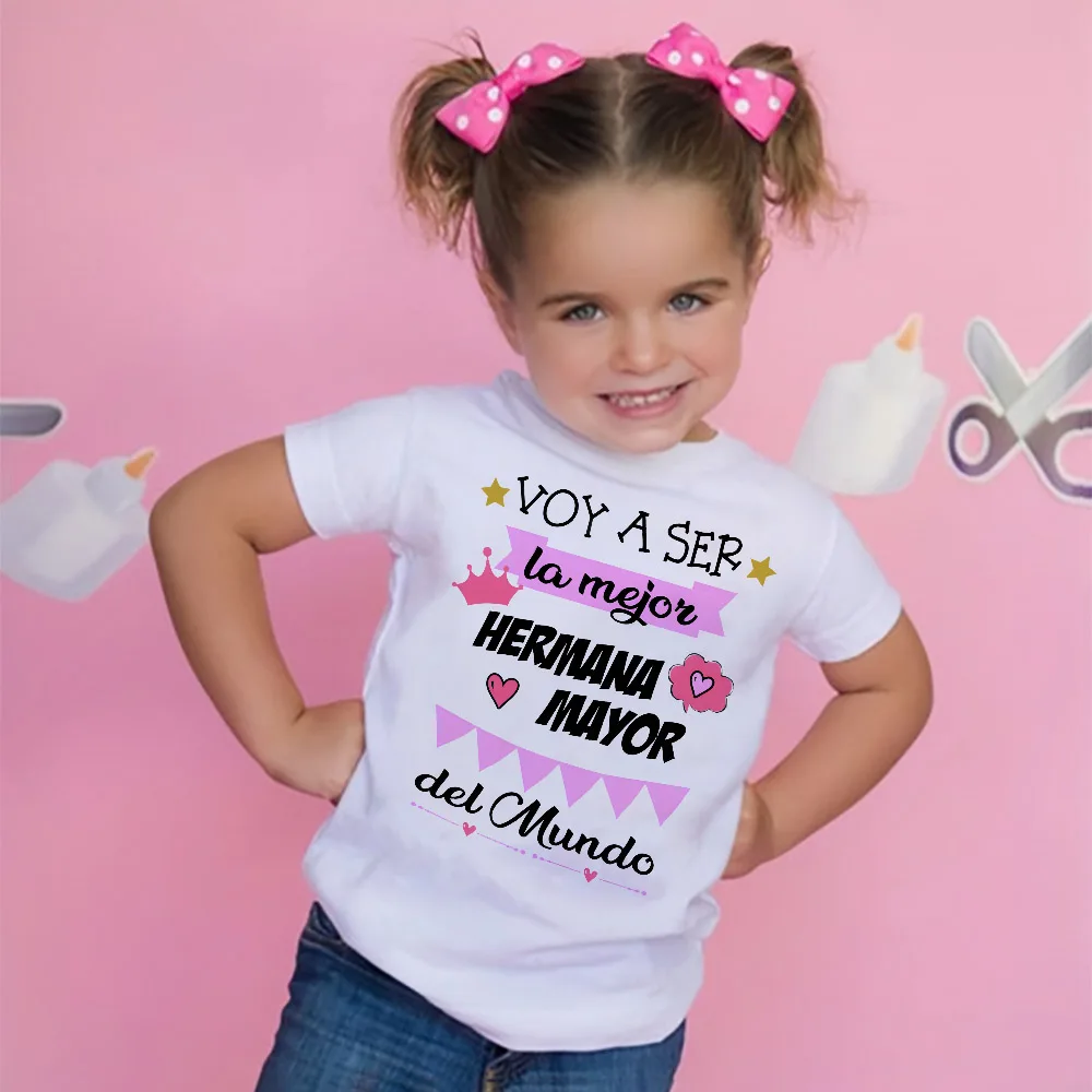 I'm Going To Be The Best Big Sister in The World Printed Shirts Girls Short Sleeve T-shirt Big Sister Clothes Spanish Print Tee