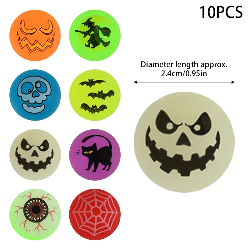 10Pcs Halloween Luminous Bouncy Ball Pumpkin Witch Rubber Ball Toys Glow In the Dark Halloween Decoration Party Gifts Kids Favor