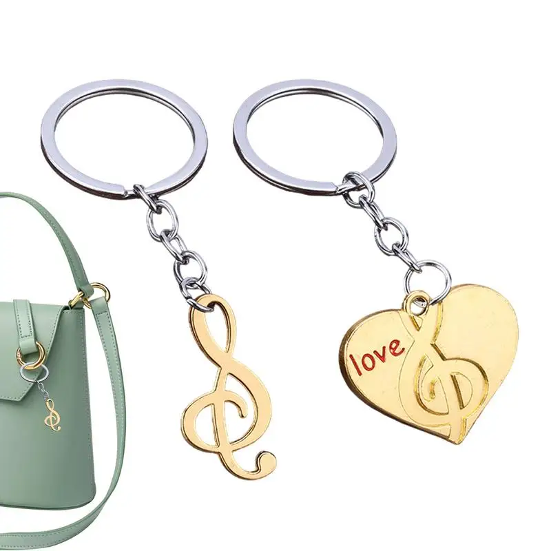 2 Pack Keychain Set Car Keychain Key Holder Metal Bag Music Symbol Key Ring Keychain Pendant Decor For Besties And Couples