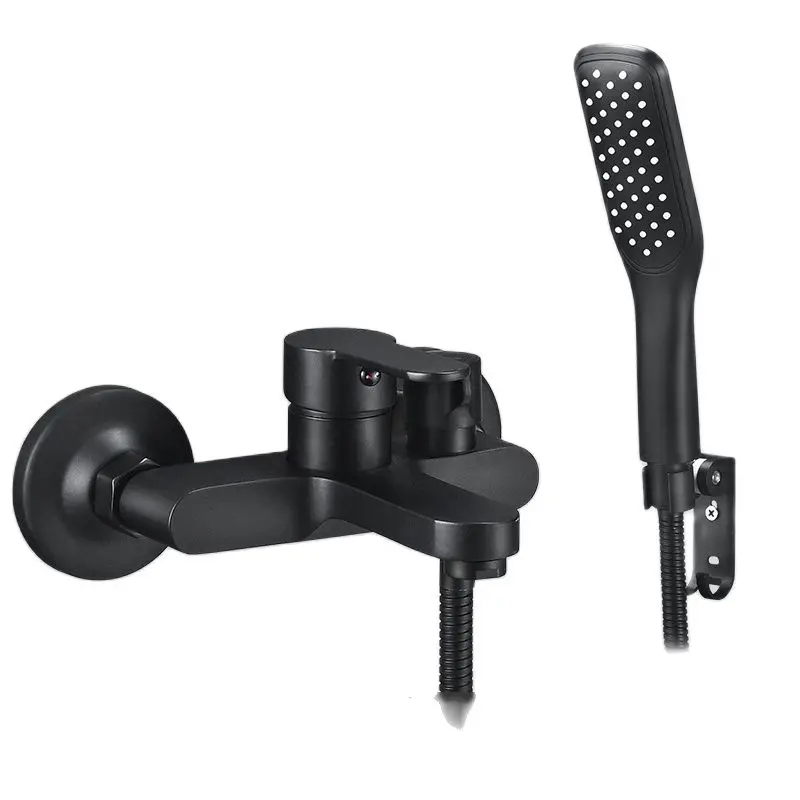 BAKALA Black Brass Bathroom Shower Faucet Bath Faucet Mixer Tap With Hand Shower Head Set Wall Mounted Black Shower Set