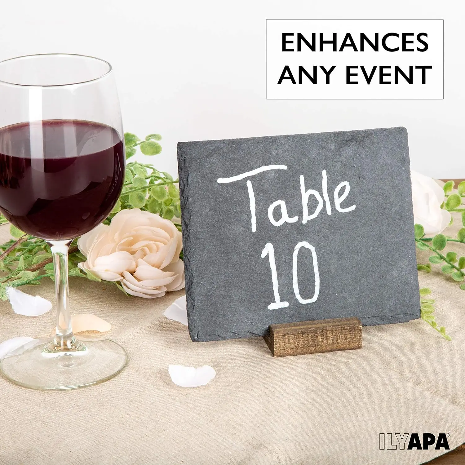 Conjunto de 8 Mini Quadros de Ardósia com Suportes de Madeira, Placas Rústicas de Ardósia de 5x6 Polegadas para Decoração de Buffet