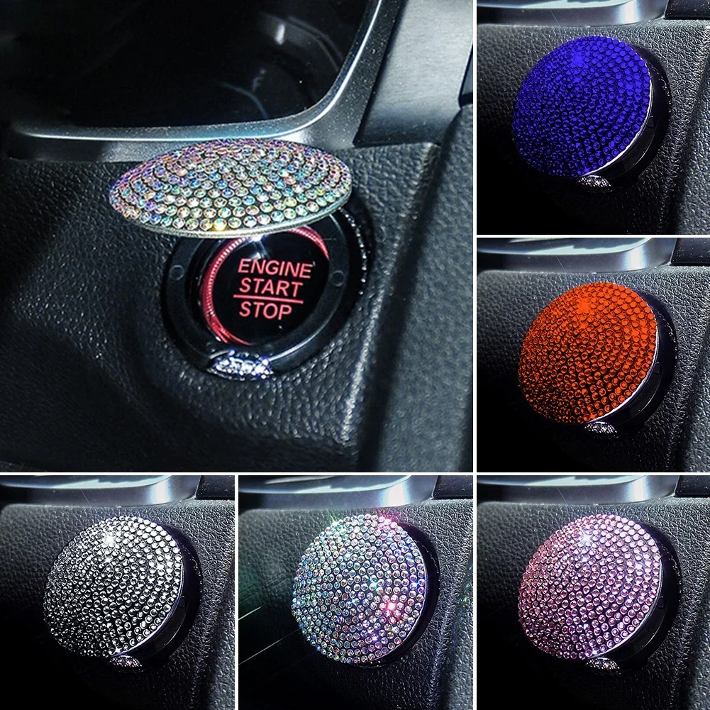 

Car Ignition Onekey Start Stop Push Button Switch Button Protective Cover Auto Decoration Interior Rhinestone Engine Accessories