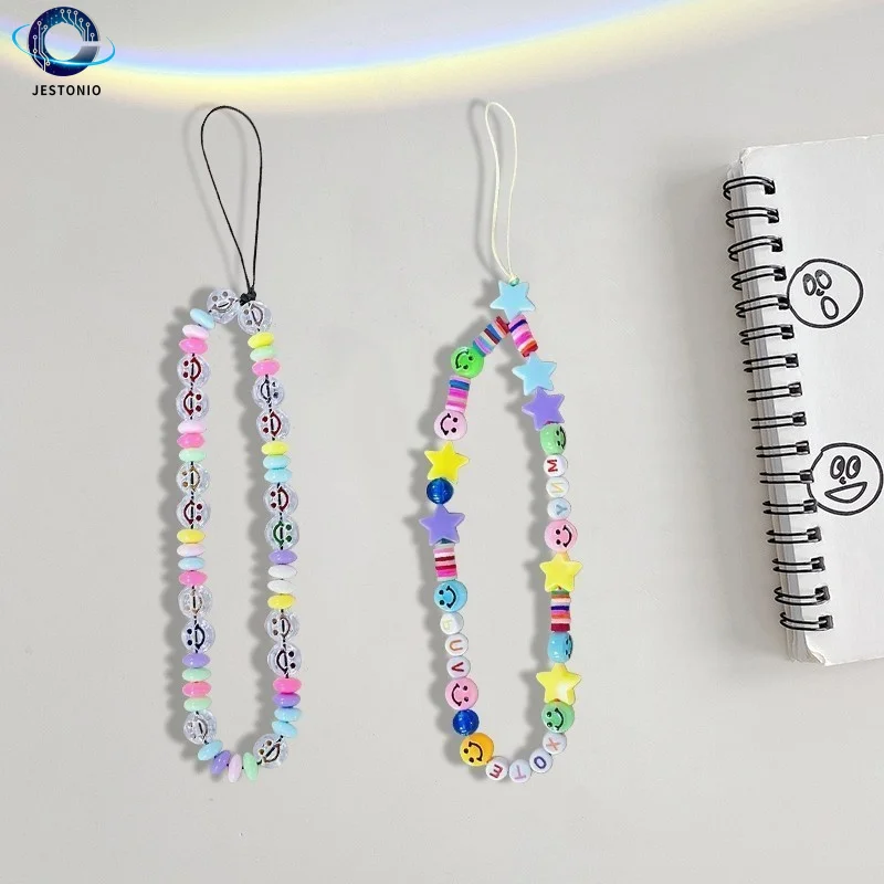 クールな愛の心型携帯電話チェーン、チャームガールズ向け、黒アクリルパールビーズ付きランヤード、ファッションジュエリーギフト、電話用