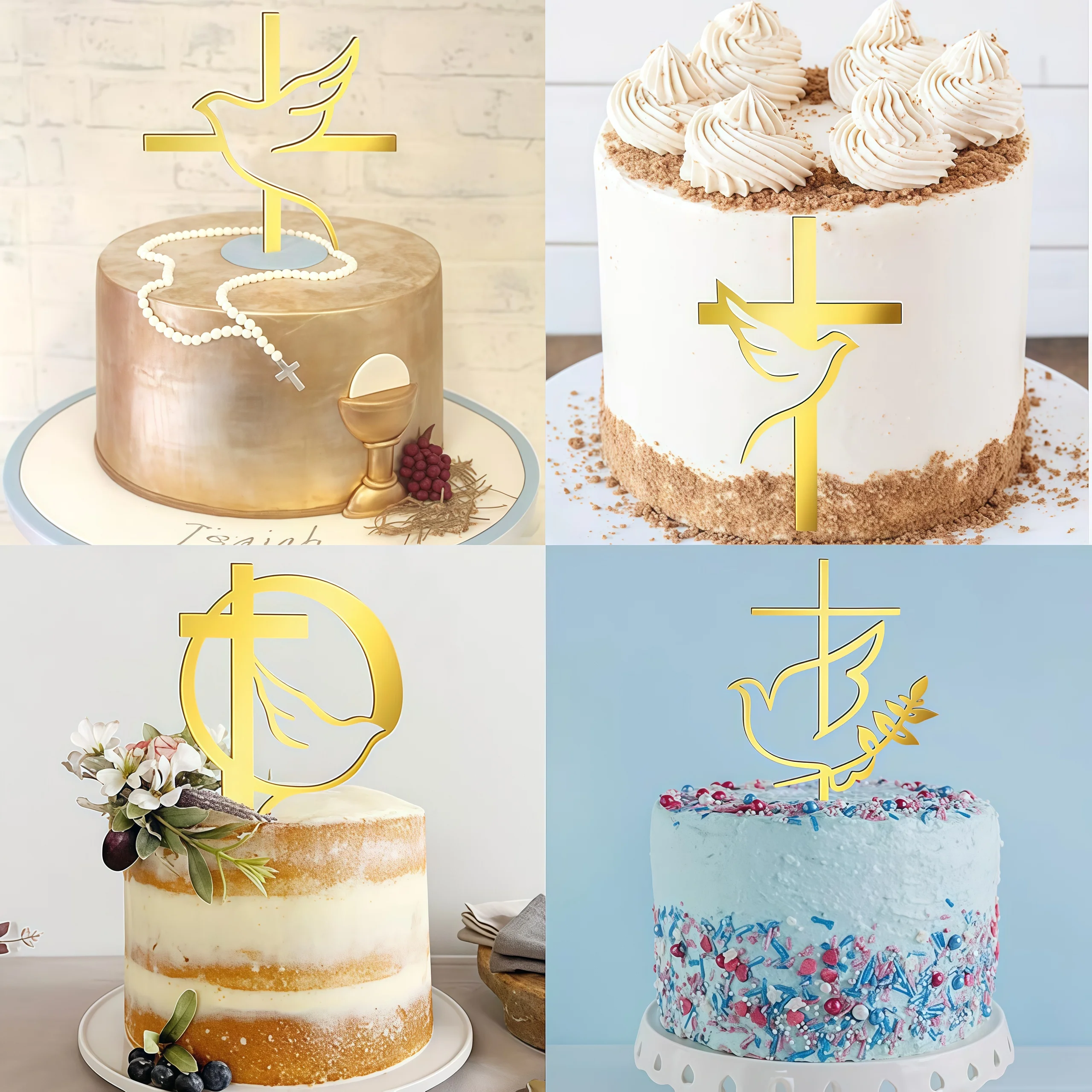 3 stücke Kreuz Taufe Erstkommunion Friedenstaube Kuchen Topper Taufe Acryl Party Liefert Baby Dusche Kuchen Dekoration – Detail 2