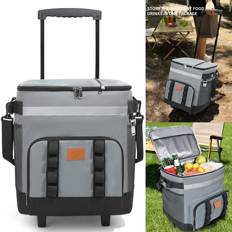 

Insulated Picnic Cooler with Wheels Large Capacity Leakproof Soft Cooler Bag for Camping Beach Travel Food Storage Portable