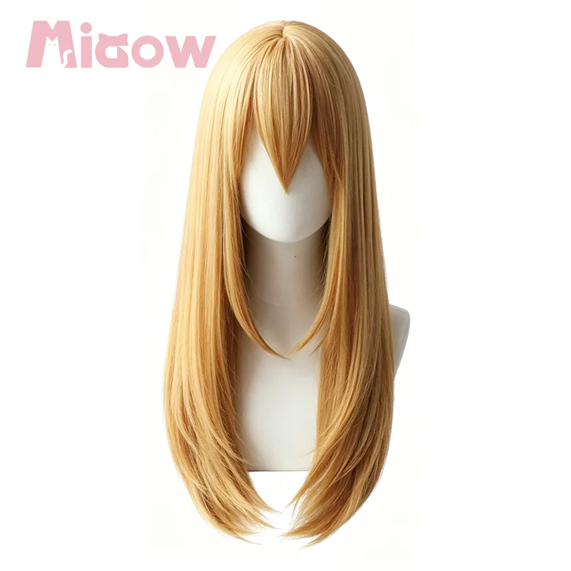 Cells at Work Platelet Cosplay Wig, Golden Orange Medium Long Straight Hair Heat Resistant Synthetic Wig