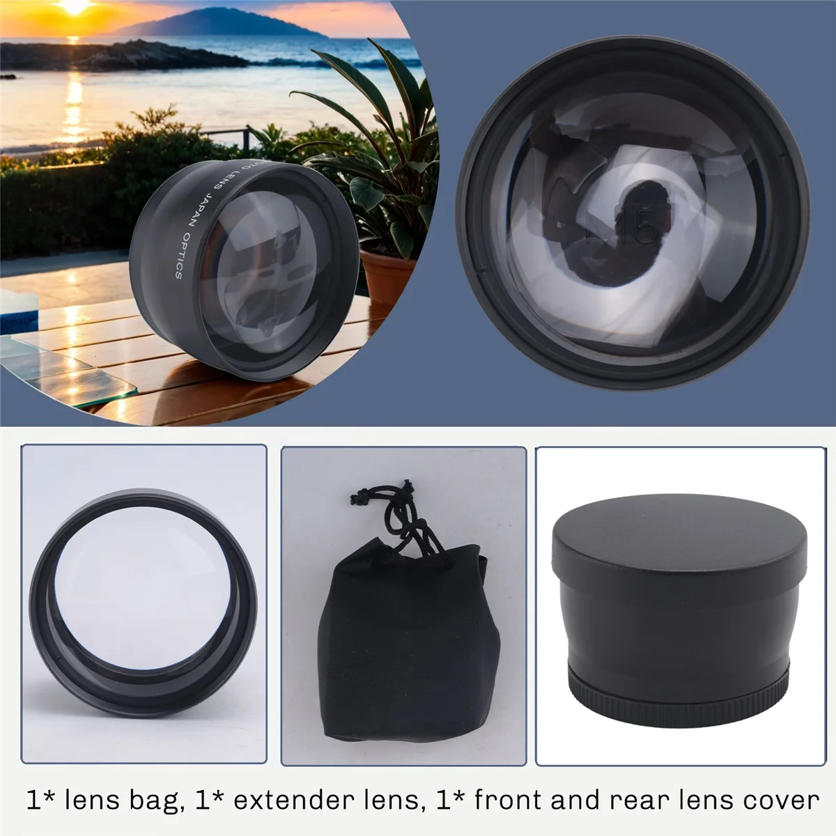 A73E-58mm 2X Teleobjetivo Convertidor Tele para Canon Nikon Sony Pentax 18-55mm