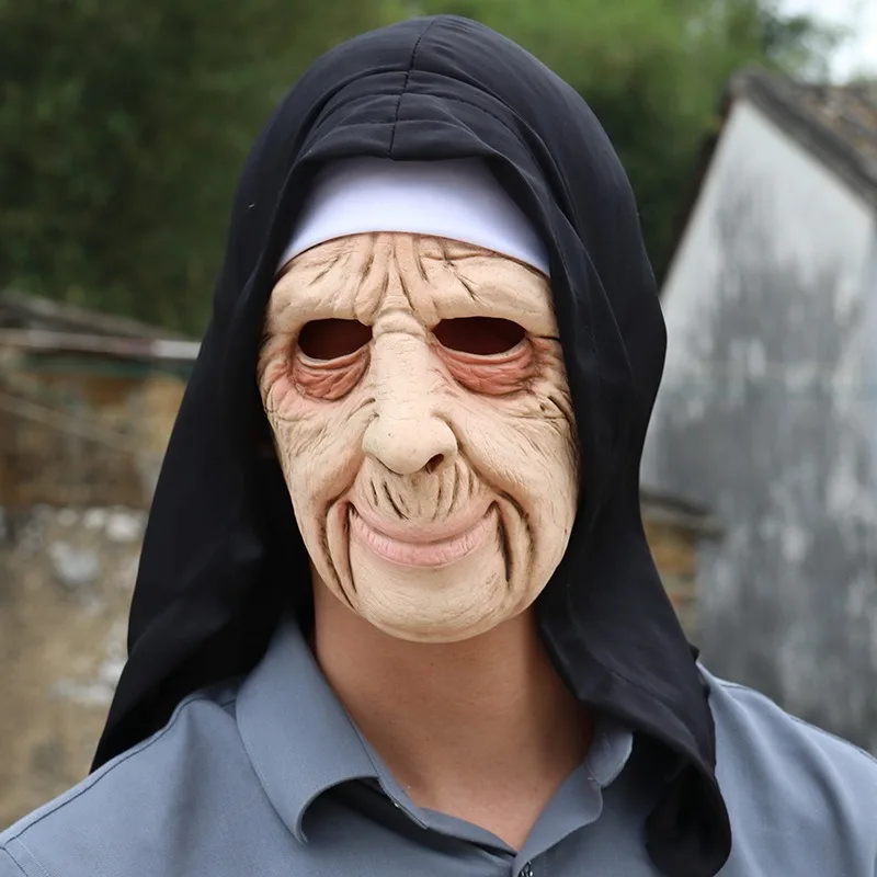 CosplayOld Nana Granny Nun Mask Cosplay Grandma Scarf Latex Masks Halloween Carnival Dress Up Purim Masque Party Costume Props