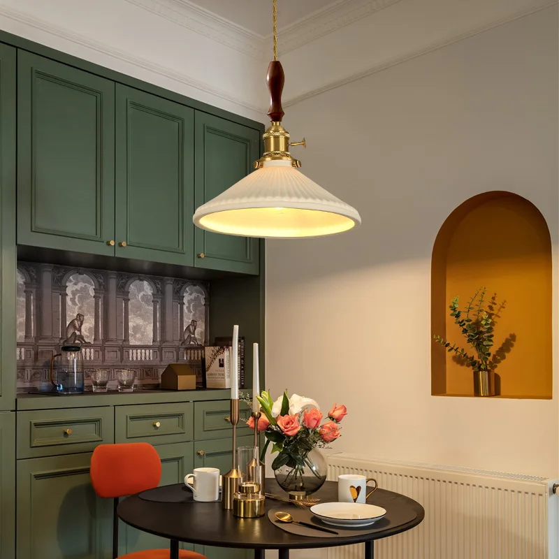 النمط الياباني خشب الجوز حليبي الزجاج قلادة LED أضواء الرخام الطبيعي جو إضاءة المطعم غرفة نوم المنزل الثريا #3