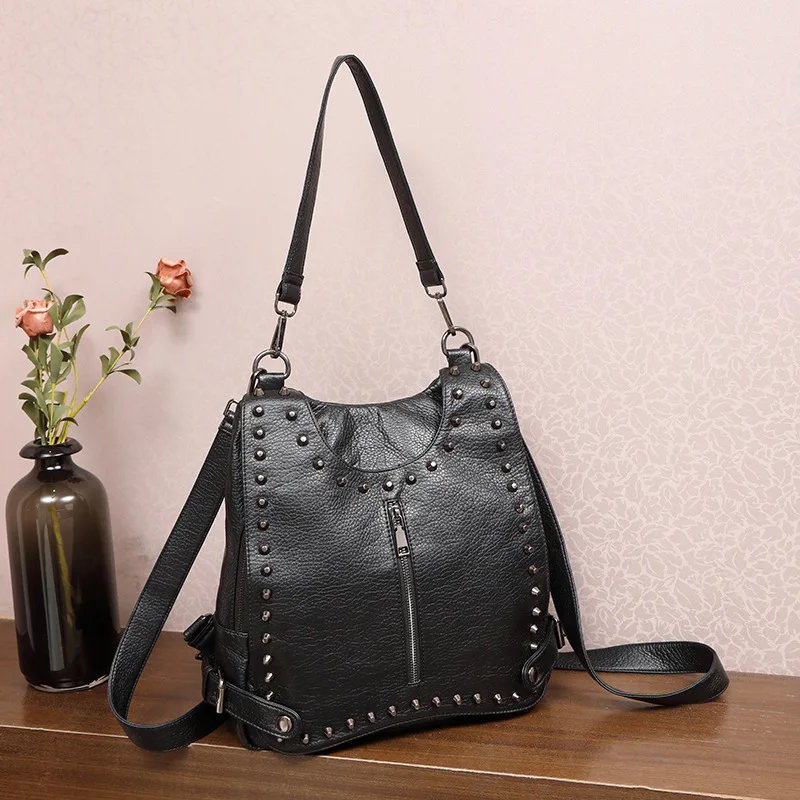 

Новинка 2025 года, сумки на плечо в стиле ретро, большая вместимость, женские рюкзаки Rjeg, y2k, мягкая кожаная женская сумка в стиле панк, универсальный кошелек, сумки