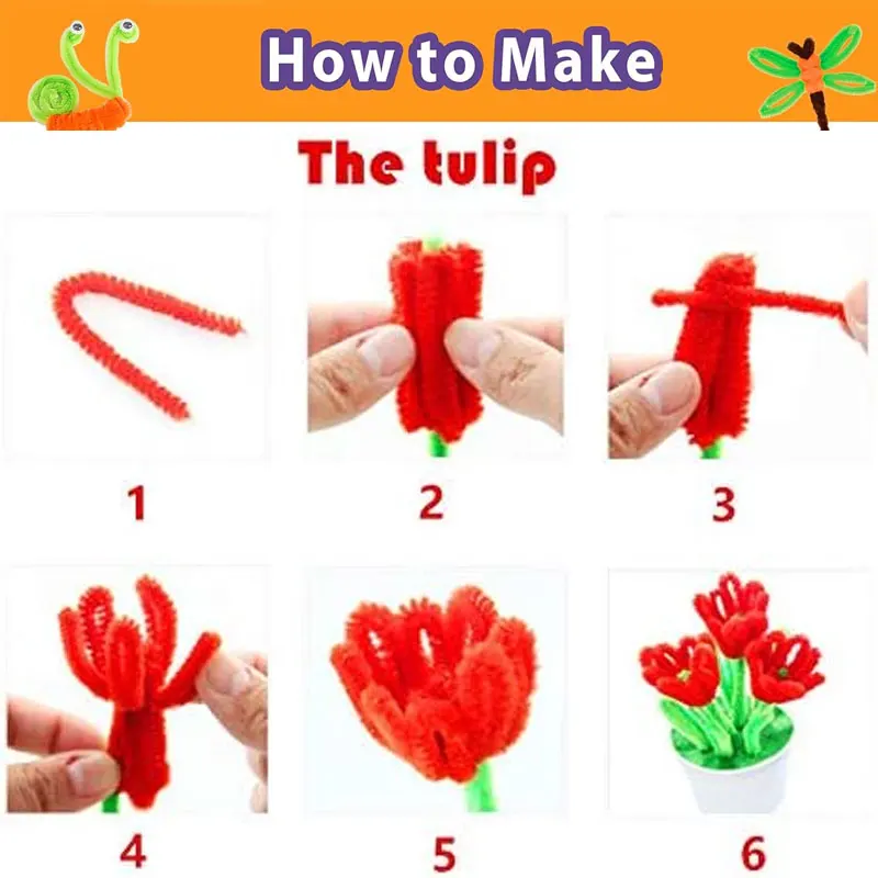 100pcs Chenille Stems Toy DIY Strips Twist Bar Anvil Wire Craft Pipe Creative Hobby Children Plush Stick Pipe Cleaners DIY Craft