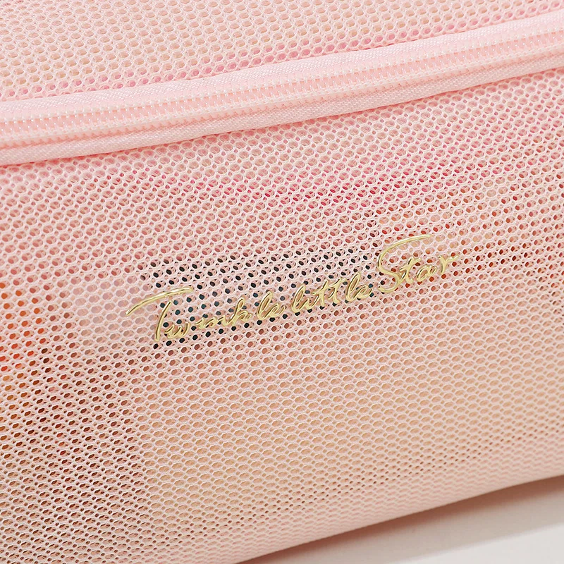 Transparent Mesh Women Pillow Cosmetic Bag Portable Tote Makeup Toiletry Storage Handbag Travel Organizer Clear Zipper Bag