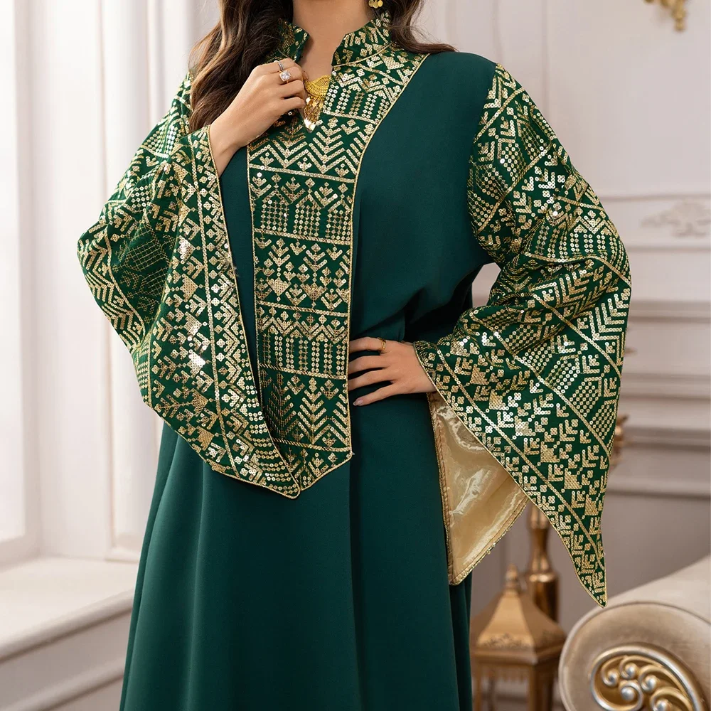 Eid Mubarak Djellaba Donne Paillettes Maxi Vestito Musulmano Abaya Turchia Caftano Ramadan Islam Golfo Jalabiya Caftano Femme Musulmane Robe