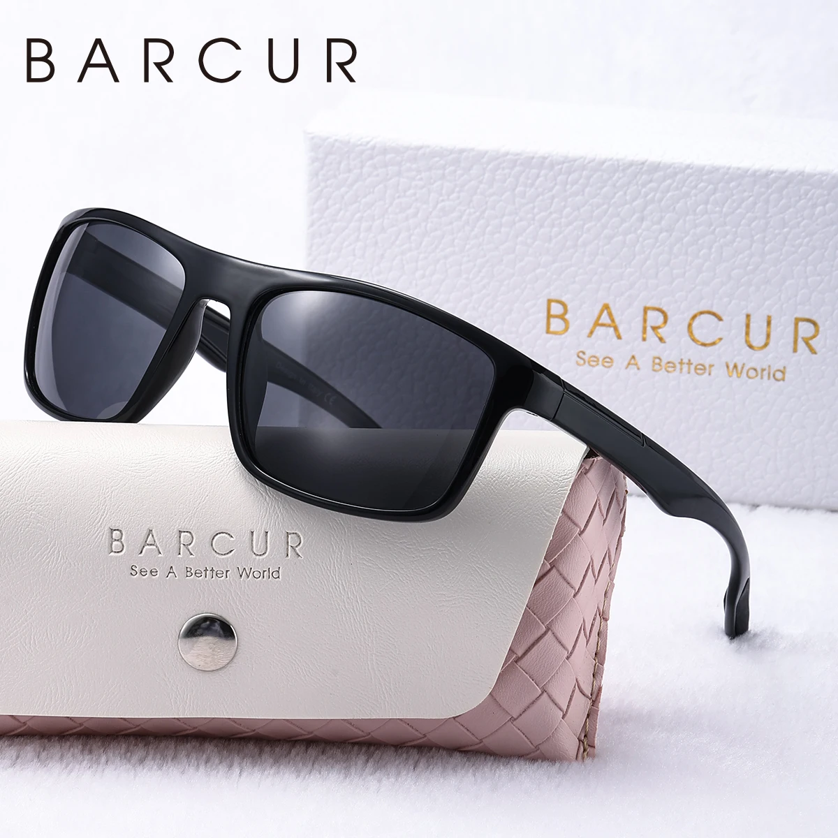 BARCUR mode TR90 hommes lunettes de soleil robuste Durable cadre rectangulaire Cool Sports de plein 