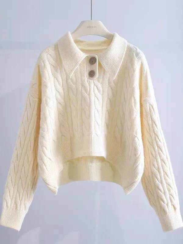 

Корейский утепленный вязаный свитер с воротником-стойкой для женщин, осенне-зимний, свободного кроя, повседневный, с узором «косичка»