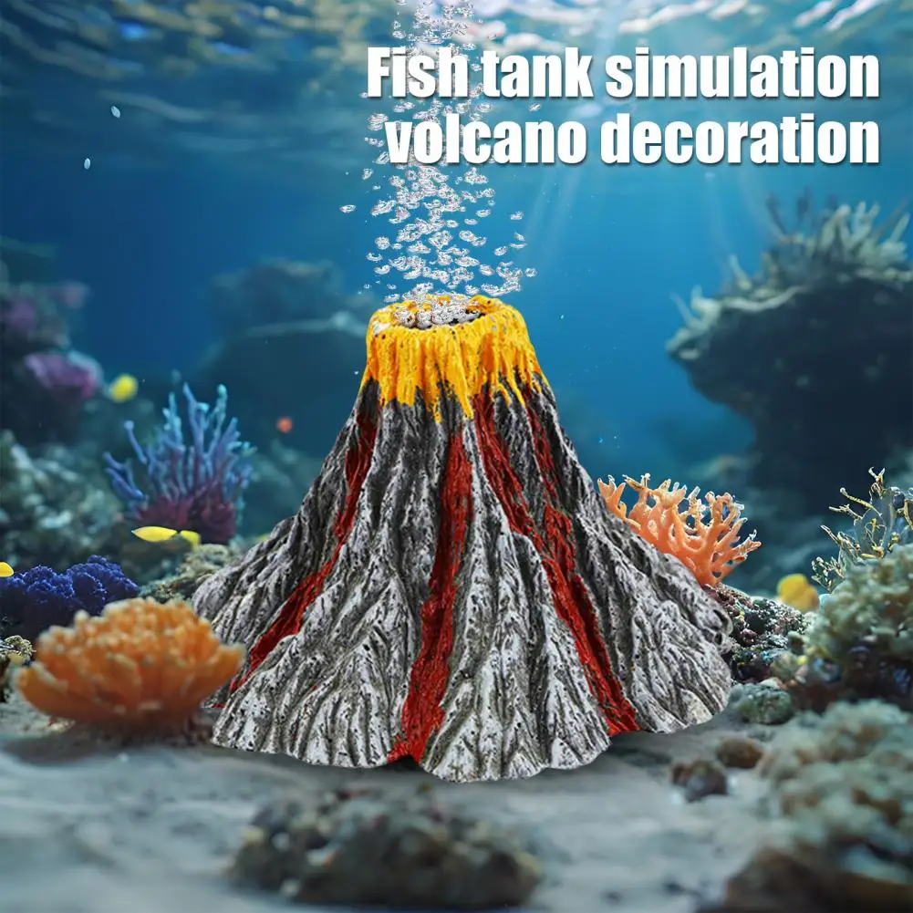 Hand-painted Volcano Sculpture for Fish Tank Mini Volcano Aquarium Ornament Kit with Led Spotlight Pump for Stunning for Fish