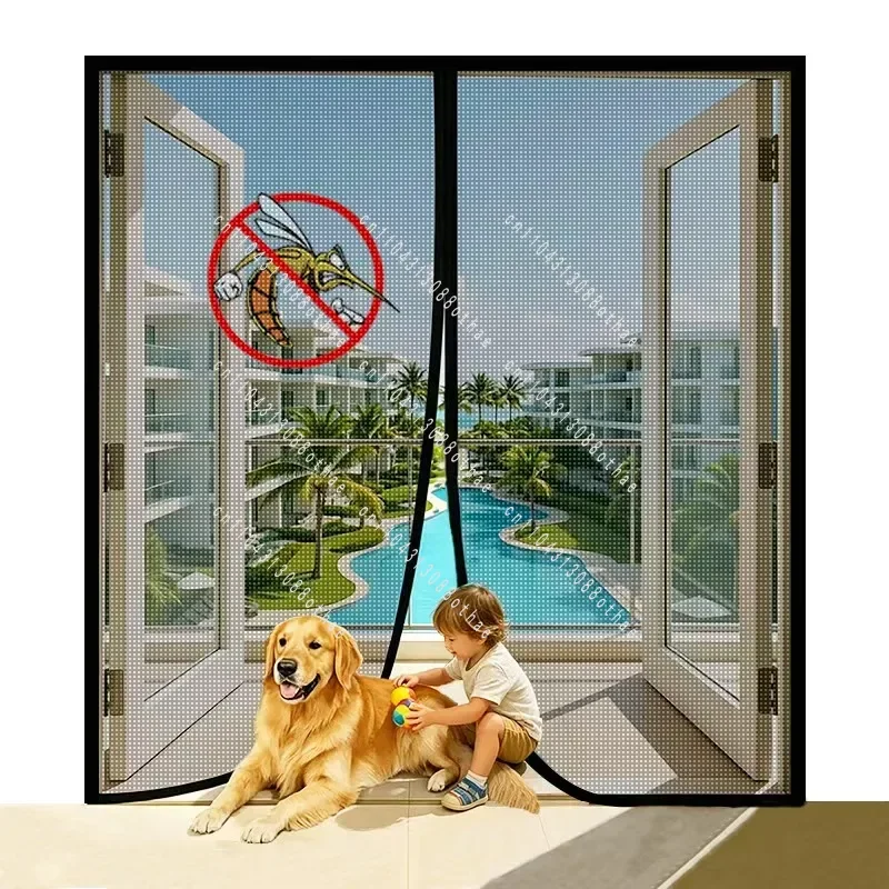 Door Curtain Customized Size Black Invisible Mesh Summer Insect Proof Net Automatic Closing Magnetic Screen Door Mosquito Net