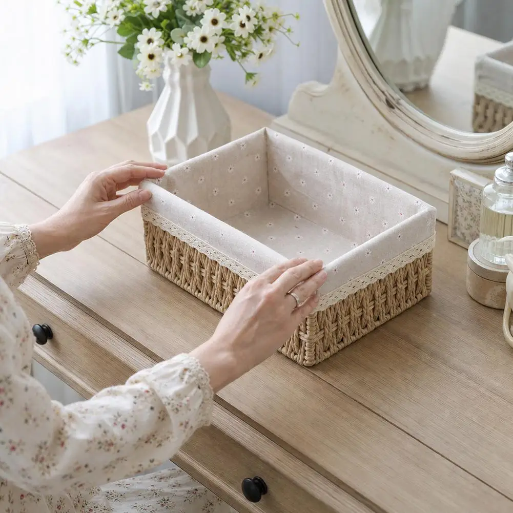 Woven Storage Basket Desktop Cosmetic Key Sundries Organizer Box Desktop Sorting Basket Wicker Basket for Weddings