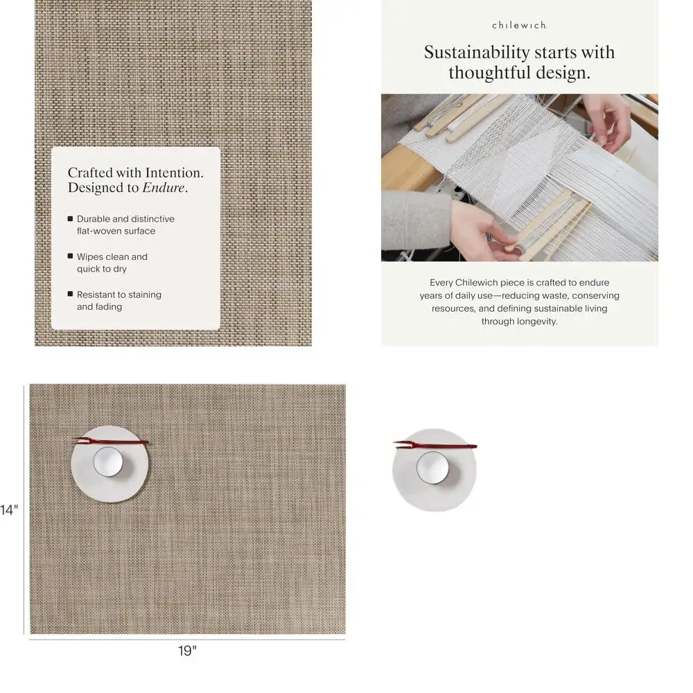 

Linen Basketweave Placemats Set of 4 - Durable Woven Textiles for Indoor or Outdoor Use - 19 x 14 Rectangle