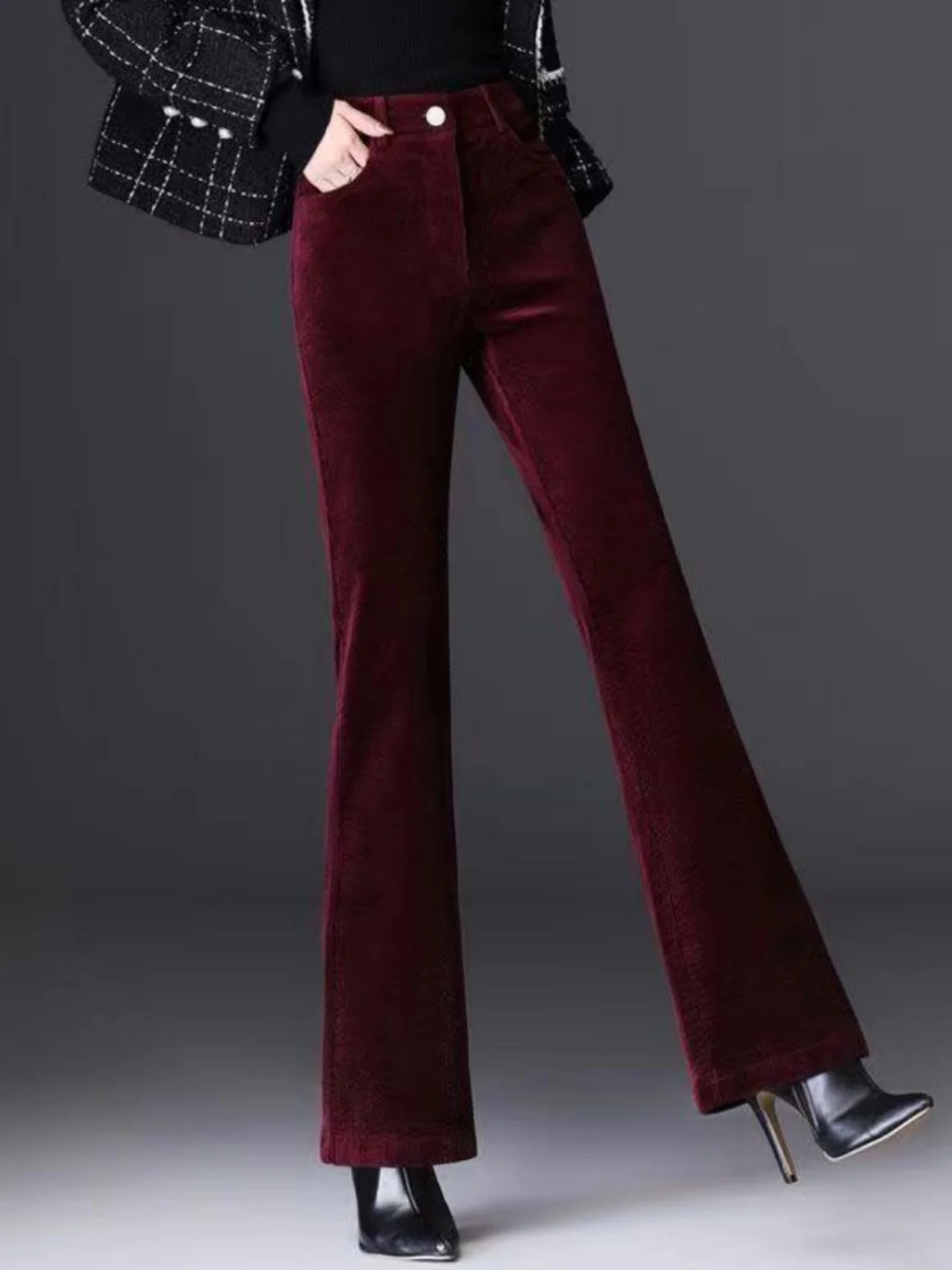 High Waist Bell Bottom Casual Pants for Women Winter Warm Fashionable All-Match Korean Style Ladies Long Trousers