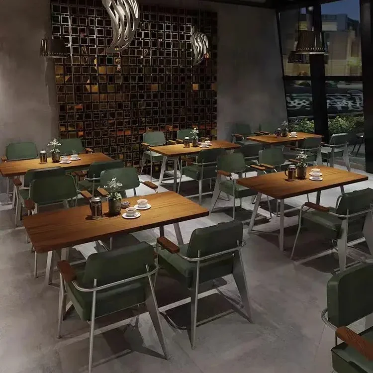 

XY Best Popular Restaurant Table And Chairs Combination American Wrought Iron Solid Wood Table Industrial Style Bar Bistro Chair