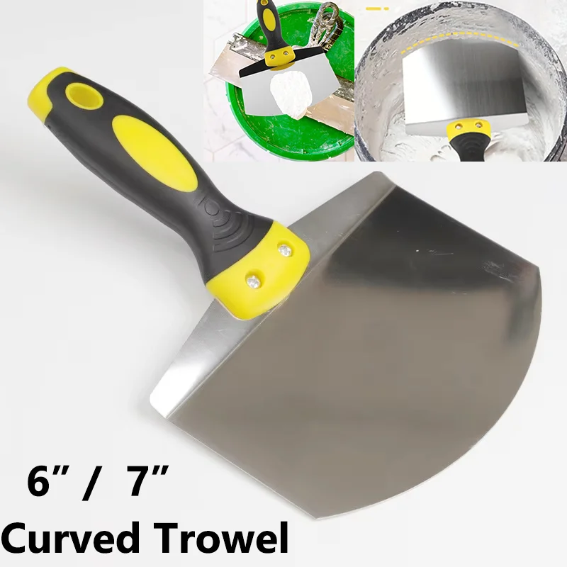 Spatule courbée en acier inoxydable, truelle éventail, racloir à plâtre, outil de construction épaissi pour maçonnerie et cloisons sèches