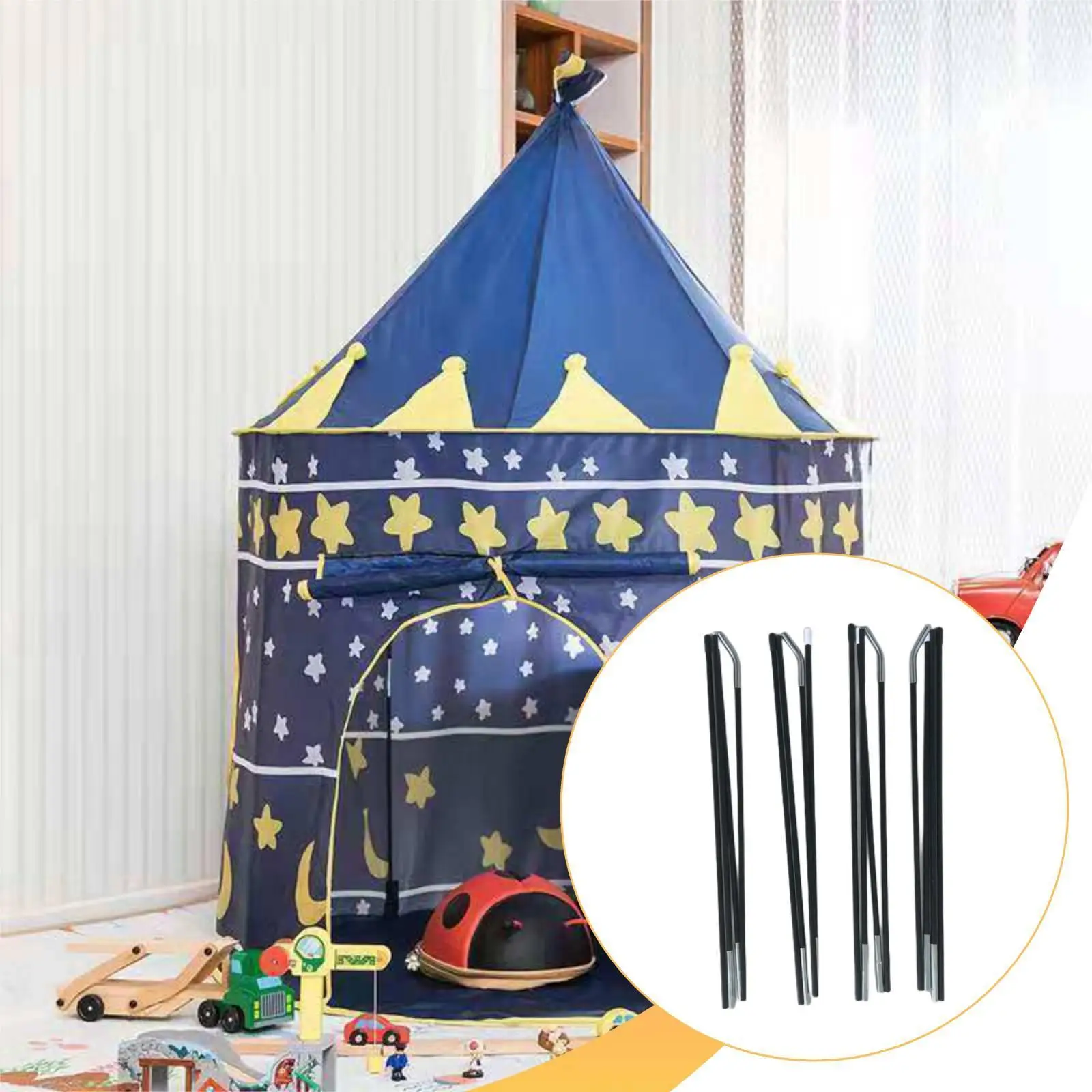4Pcs Support Rods for Princess Play Tents Multipurpose Upper 71cm and Lower 76cm Fiberglass Struts Segment Design Replacement