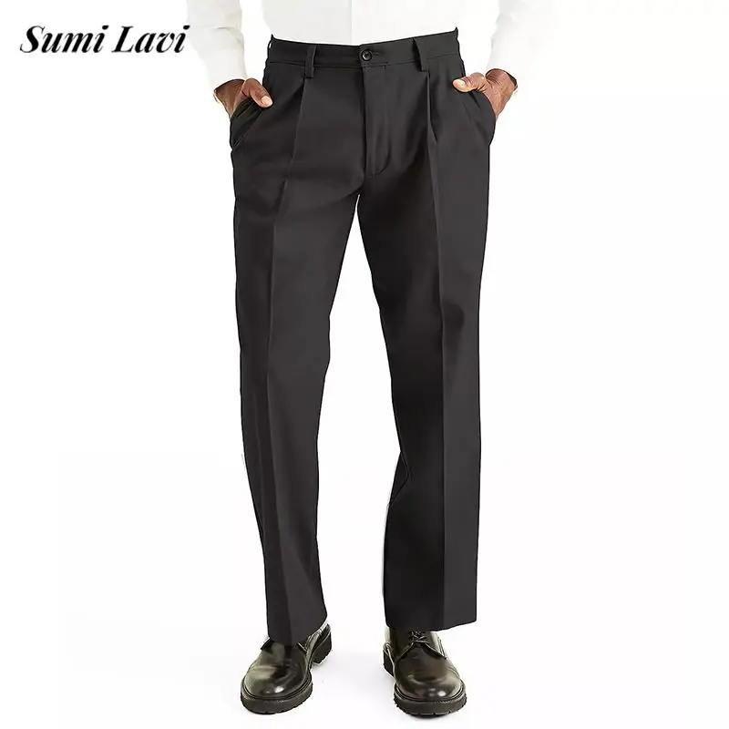 

Сплошной цвет плиссированные повседневные брюки мужские весенне-осенние повседневные брюки для отдыха мужские модные свободные прямые брюки