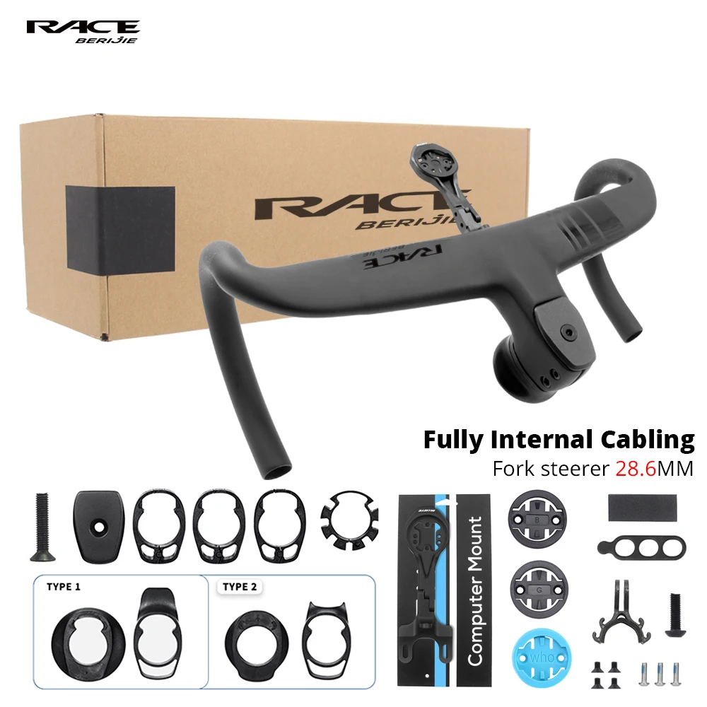 AliExpress ULLICYC RACE Full Carbon Fiber Bicycle Cockpit,Road Bike Internal Cable Integrated Handlebar Di2 With Mount,Clip Diameter 28.6mm,T-3