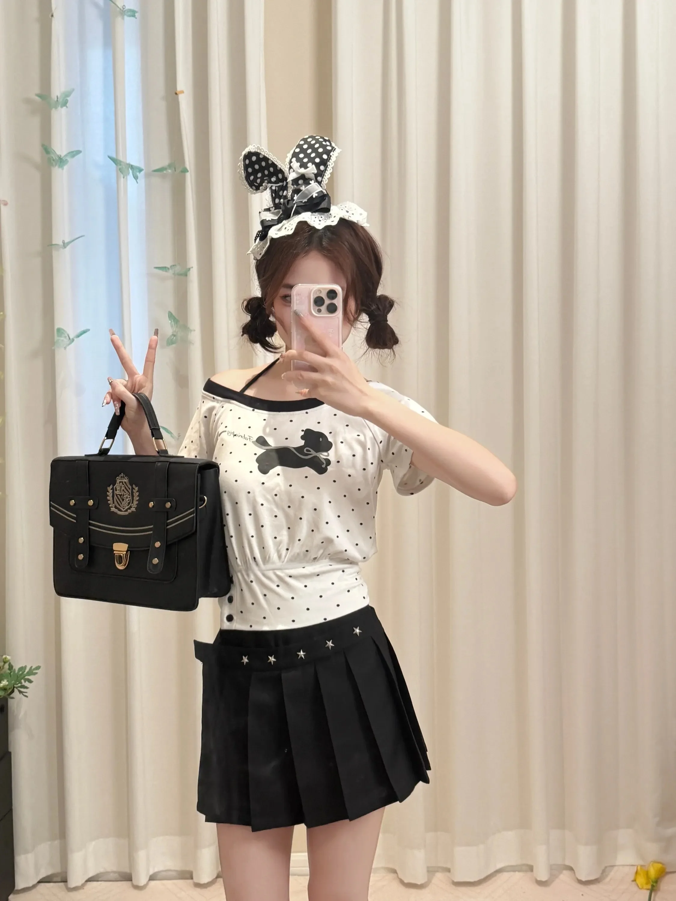 Sweet Cool Black High Waist Pleated Skirt Women's Summer A-Line  Skirt Breathable Skin-Friendly City Commuting Skirt