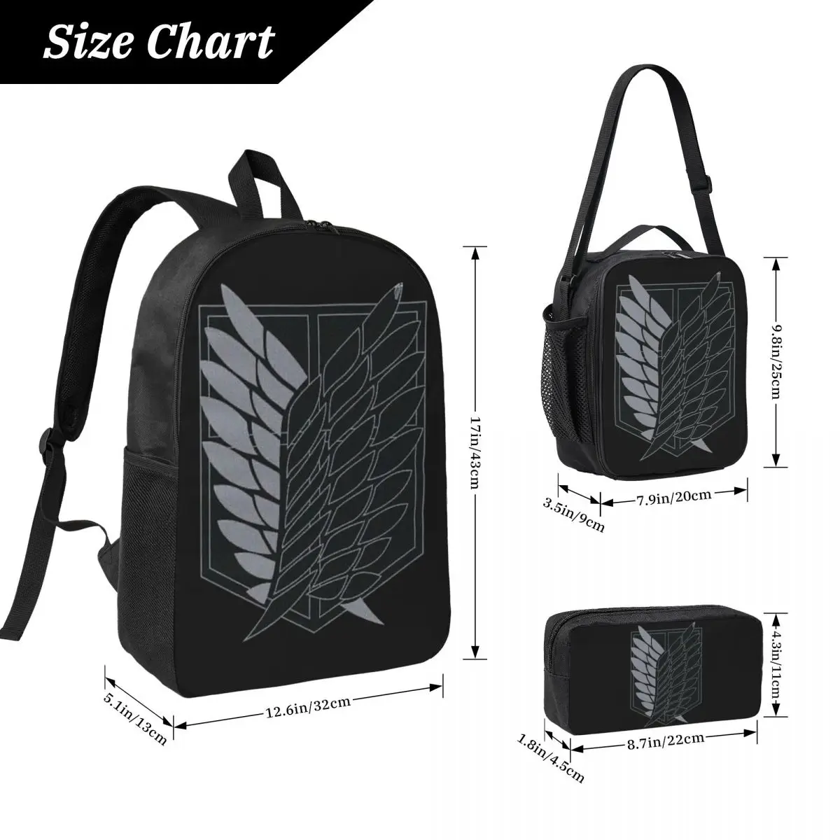 Attack On Titan Backpack Student BookBag School Bag Computer Shoulder Bags 3ps Insulated Lunch Bag Pencil Case