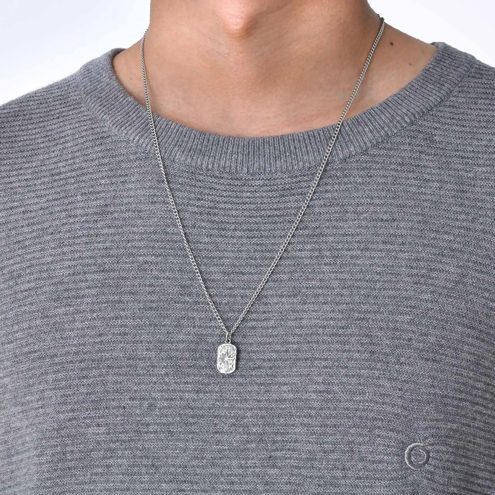 Vnox Dropship Mens Dog Tag Necklaces, Eight Point Star Pendant, Never Fade Silver Color Hammered Stainless Steel Dogtag