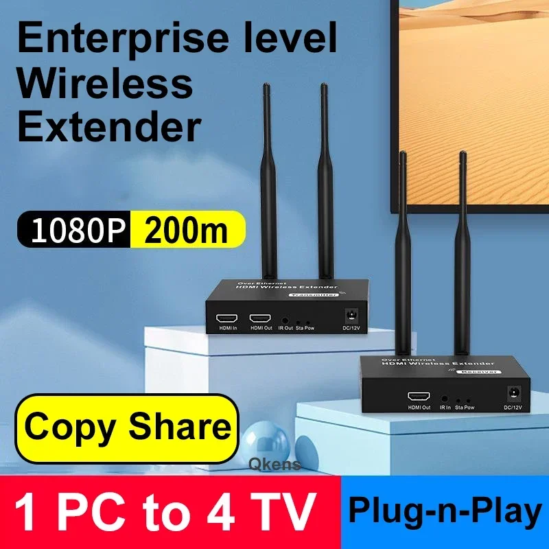 200m Wireless Video Transmitter Receiver 1080P HDMI Extender Display Adapter for Home Cinema Office Camera PC To TV Projector