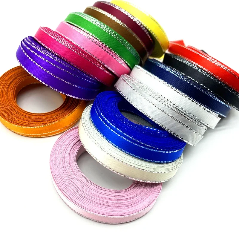 5 yards/lot 6mm High Quality Silver Metallic Edge Satin Ribbon Polyester  For Flower Gift Packing Wedding Decoration DIY