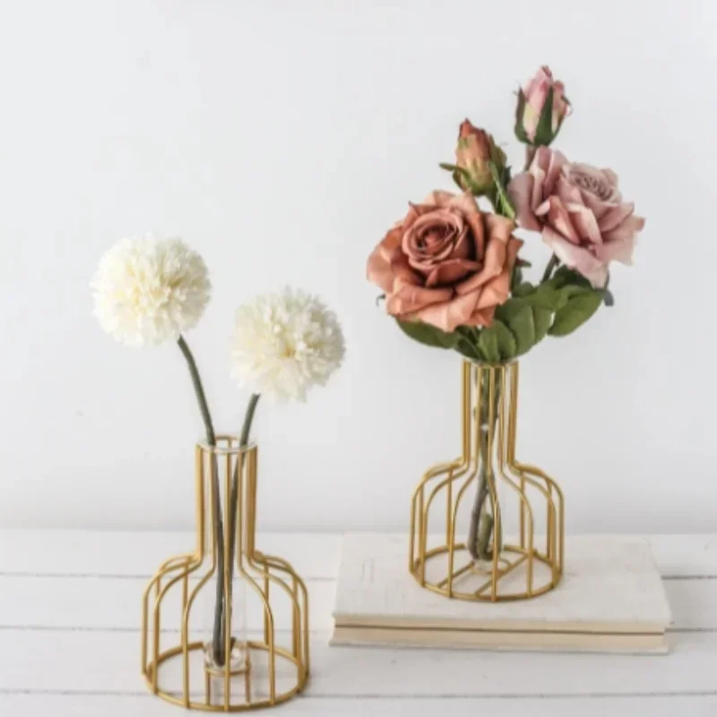 

Light Luxury Iron Home Table Living Room Decoration Transparent Vase Flower Arrangement Hydroponic Container Decoration