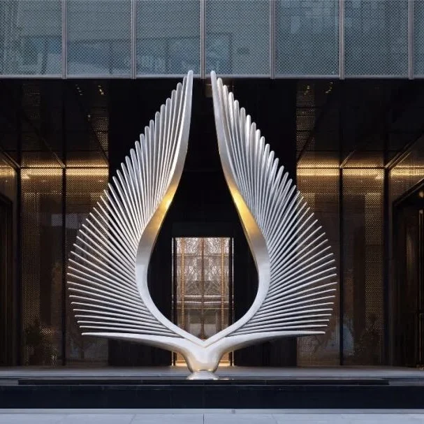 

Large Outdoor Landscape Abstract Art Stainless Steel Fountain Landscape Water Spray Artificial Water Curtain Sculpture