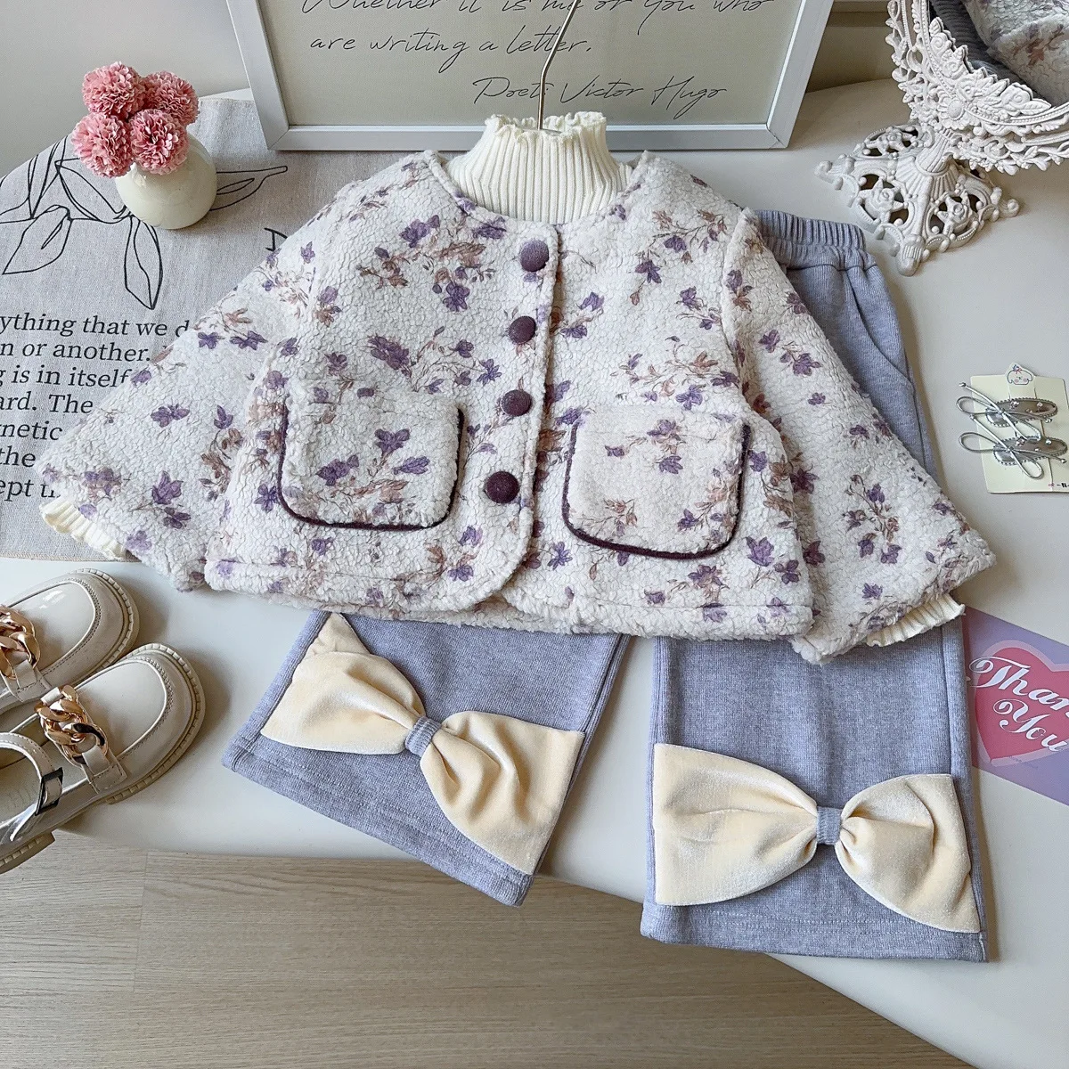 

UNITIM Toddler Girls Woolen Jacket New Winter Cartoon Jacquard Thicken Warm Kids Girls Parkas Coat Round Neck Infant Girls Coat