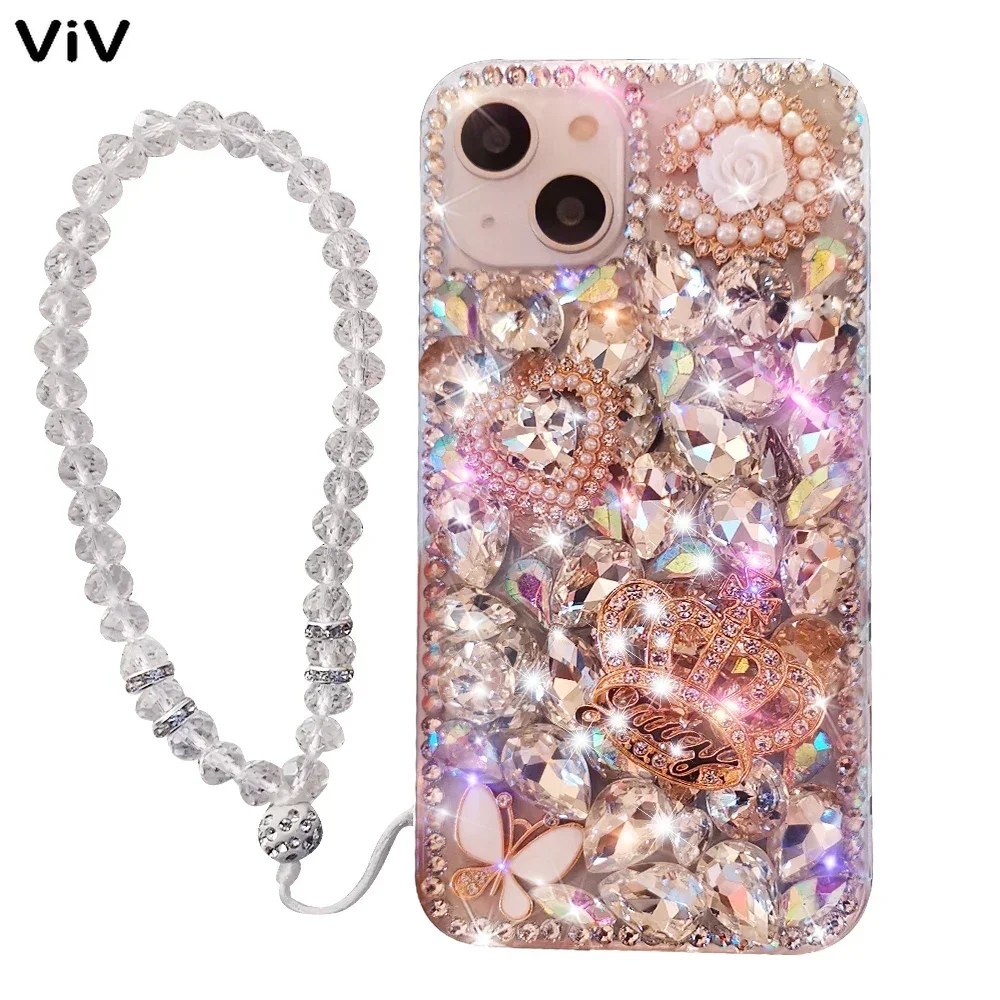 3D Crown Luxury Rhinesotne Case For Motorola G73 G53 G51 G52 E32 G42 G62 G71 G22 Edge 30 Ultra G Stylus 2022 G31 G41 Strap Cover