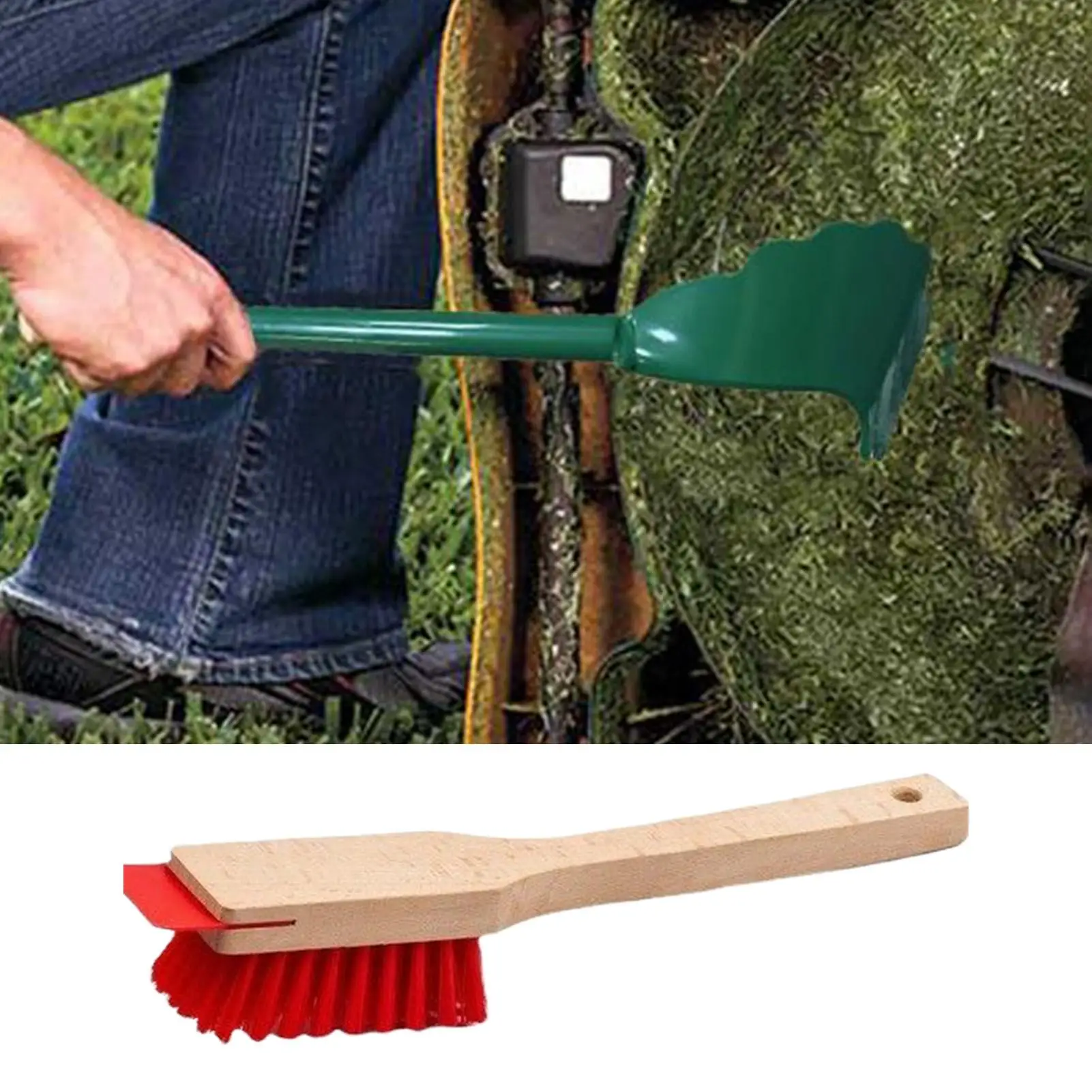 Rascador de cubierta para cortacésped, cepillo de limpieza con mango largo, cortacésped de cerdas rígidas, raspador de cubierta, herramientas de limpieza para cortacésped