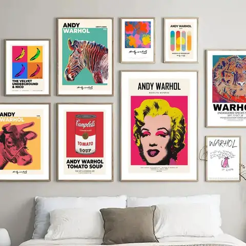 Andy Warhol Inspired Canvas Wall Art  Cow Zebra Banana Soup  Sunset Nordic Posters for Living Room