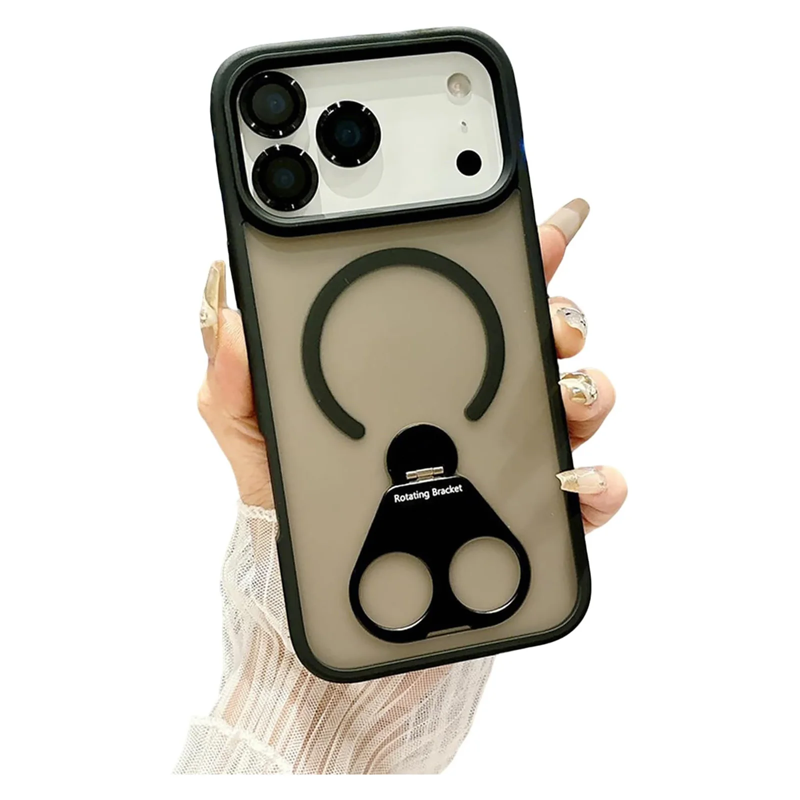 

Магнитный чехол для iPhone 17 Pro Max, совместимый с 360° ° Полупрозрачный матовый противоударный чехол с вращающейся подставкой для iPhone серии 16-12