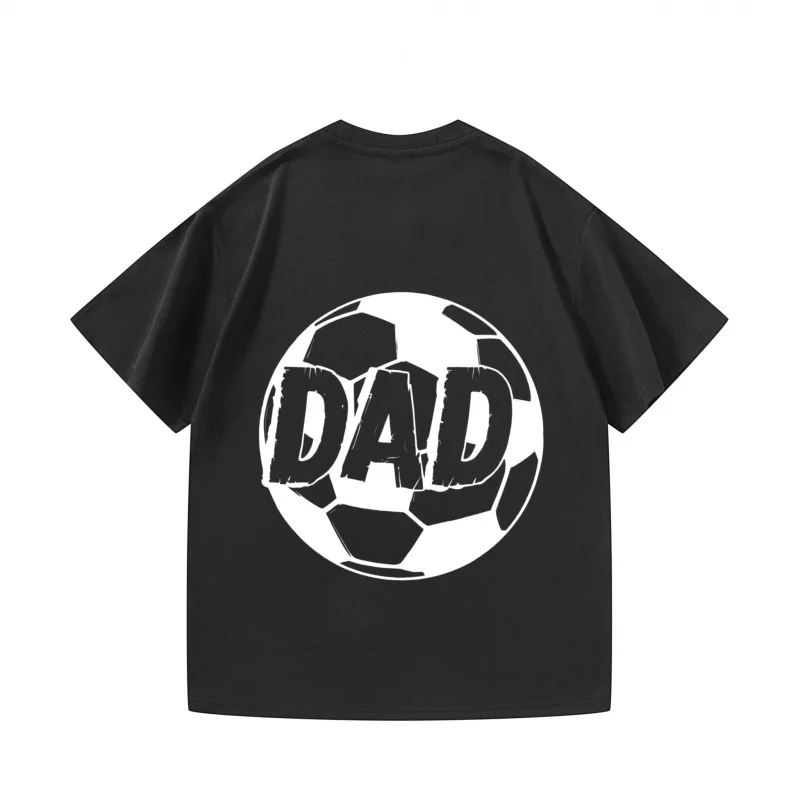 تي شيرت رجالي أسود لكرة القدم مطبوع عليه كرة القدم ملابس رياضية كاجوال كهدية لعيد الأب