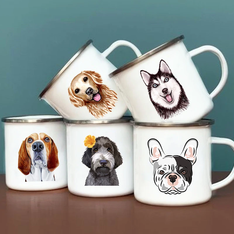 Original Mugs Coffee Cups To Sublimate Cute Dog Printed Enamel Coffee Tea Mugs Office Home Party Beer Drink Cola Cups Travel Cup