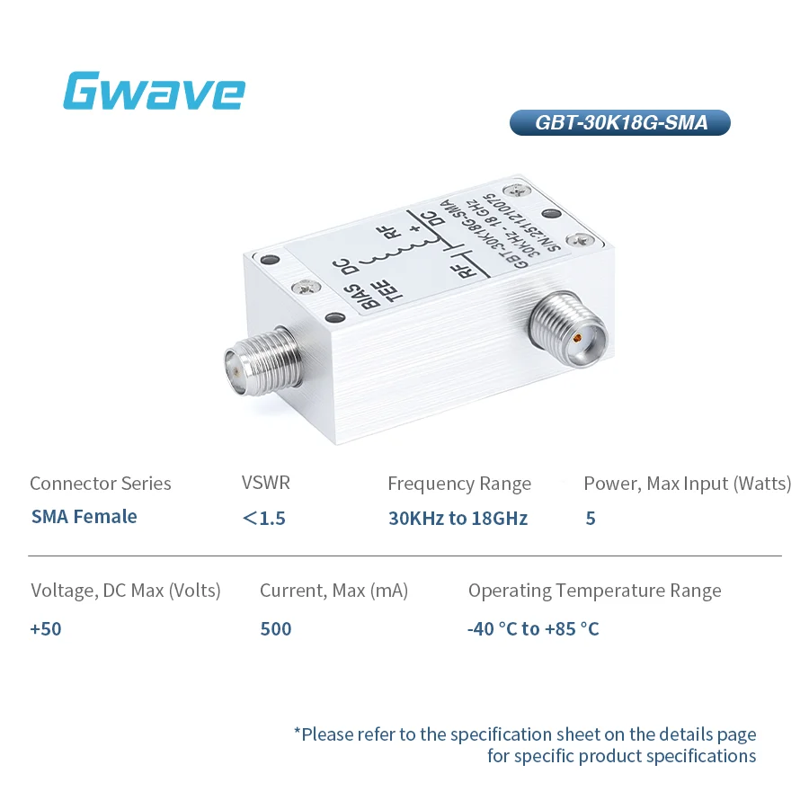 SMA Bias 3-way Divider RF IC Module 30 KHz to 18 GHz Frequency Range 500mA 50 Volts DC Rating VSWR  1.5 50 Ohm Impedance