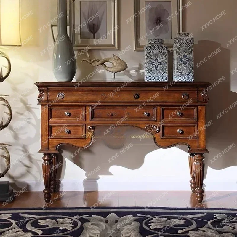 DVNew arrive   Retro Dressing Table Solid Wood Carved Entryway Table Hallway Cabinet Decorative Table